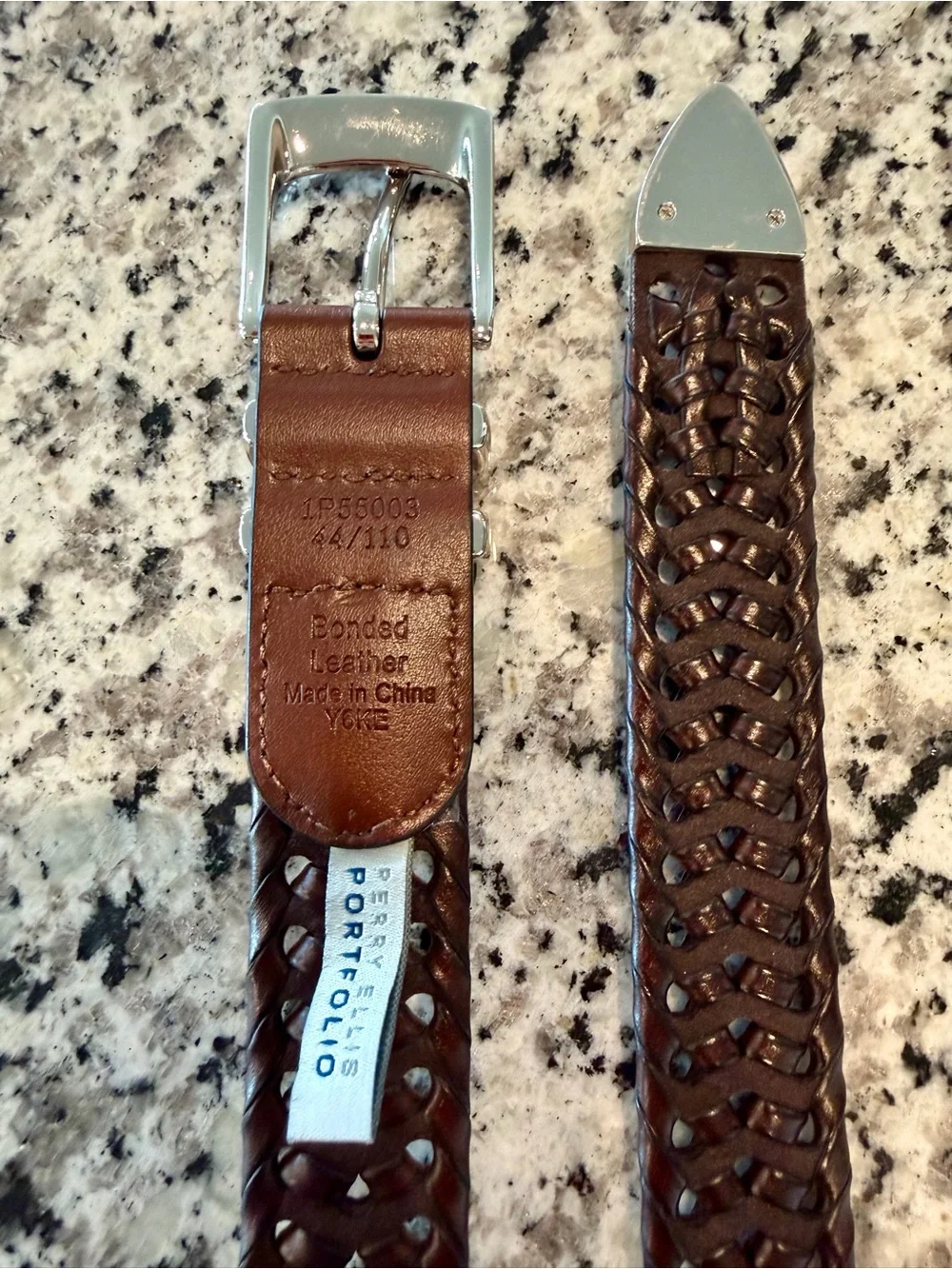 Vintage Perry Ellis Portfolio Men's Belt Sz 44 Brown Woven Braided Leather NWOT